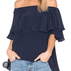 MLM Navy Ruffle Strapless Women's Blouse